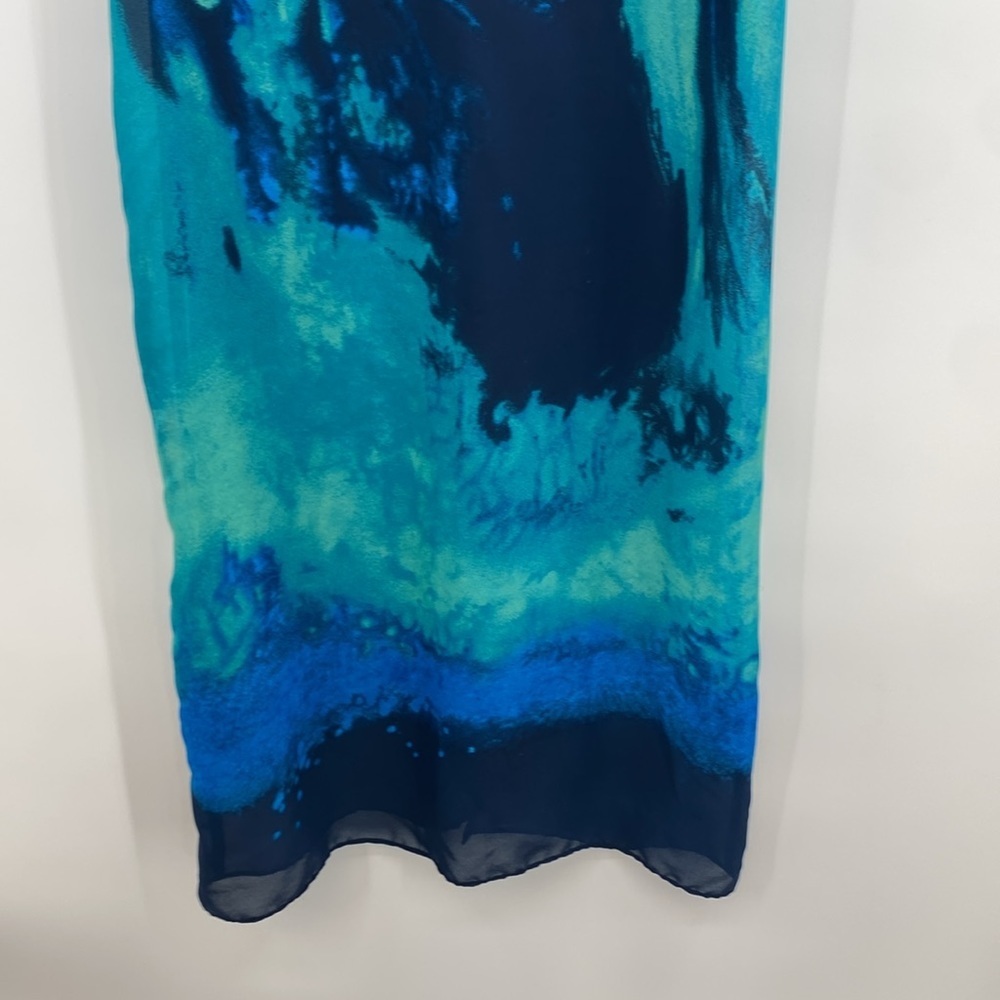 Vintage Mary McFadden‎ Dress Womens 14 Maxi Blue Green Abstract Swirl Sleeveless - Picture 2 of 13